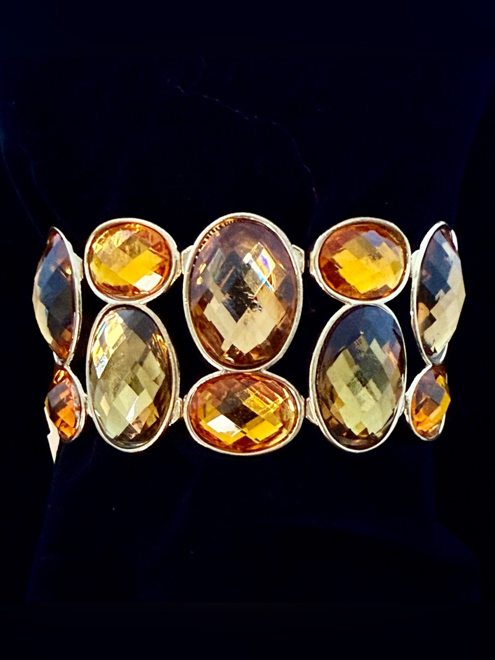 Olivia Welles Gold-Tone Amber Faceted Crystal Statement Stretch Bracelet, NWOT